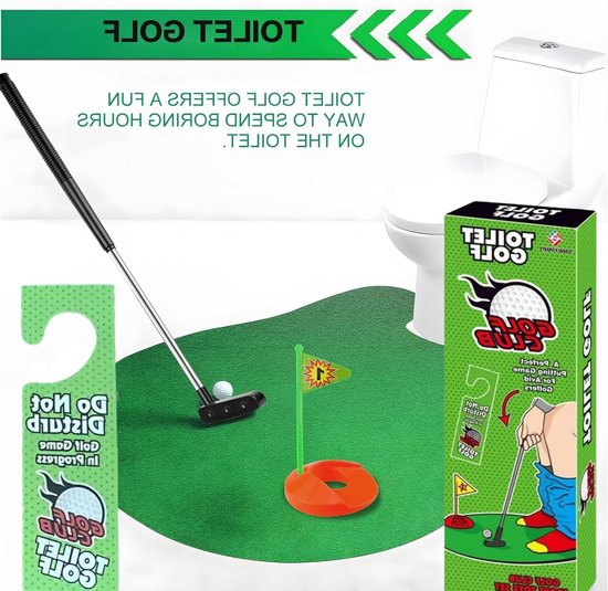 Dailygoods- Minigolfspel Grappig Toiletspel - Golfclub 64 cm - Kunstgras - Doelgat met Vlag - 2 Golfballen - Hoogwaardig Materiaal van Dailygoods — afbeelding 4