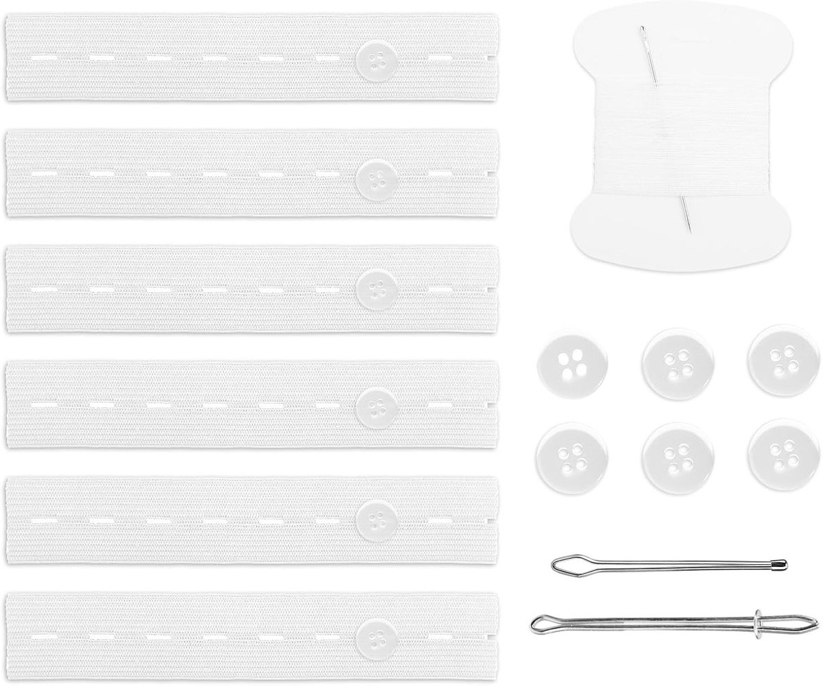6-delige verstelbare tailleversterker, elastische taille-extenders voor jeans, geschikt voor vrouwen, mannen en kinderen, inclusief knopen en naaigereedschap (wit)