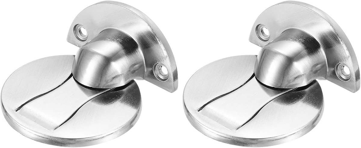 Invisible Magnet Door Stop - 2 Pcs No Drilling Floor Mount - Self Adhesive and Screw Fastener voor Thuis Kantoor Slaapkamer Deur Open Houden - Zilver