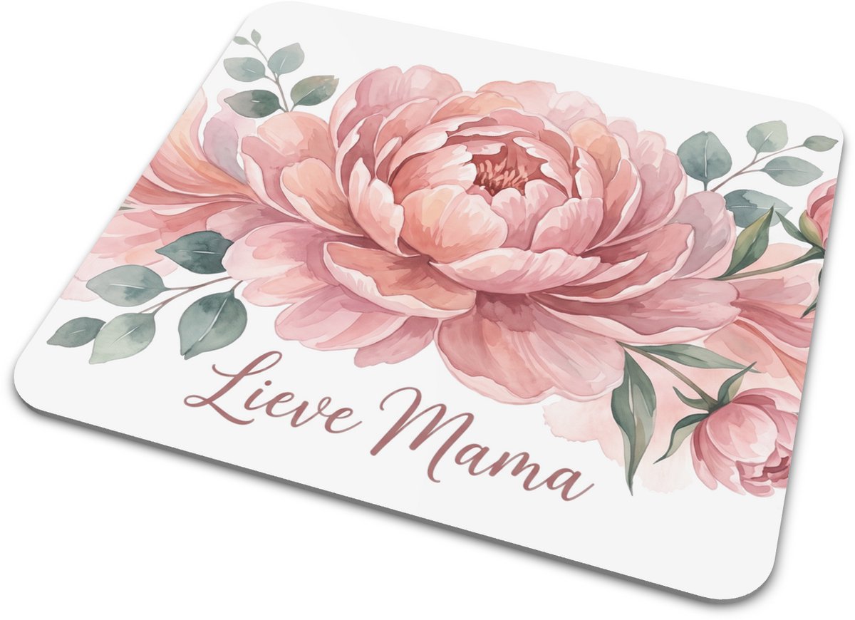 Rechthoekige muismat met aquarel bloemen en tekst Lieve Mama - Cadeau voor Moederdag of verjaardag - Elegante wilde bloemen en bladeren illustratie voor bureau - Botanische muismat thuiswerkplek - Lief Cadeau voor Moeder