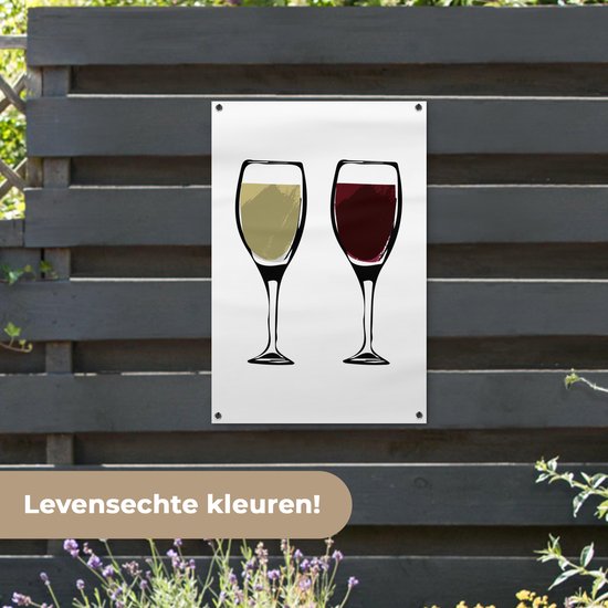 Illustration de verres à vin avec du vin rouge et blanc 60x90 cm