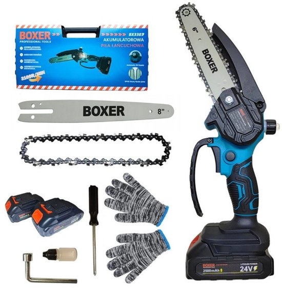 Boxer Mini Kettingzaag - 24V - Accu Snoeizaag - 6 & 8 Inch - Incl. Opbergkoffer & 2 Accu's