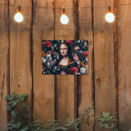 Décoration de Jardin Leonardo de Vinci - Mona Lisa - Fleurs - 40x30 cm - Toile de jardin - Affiche extérieure