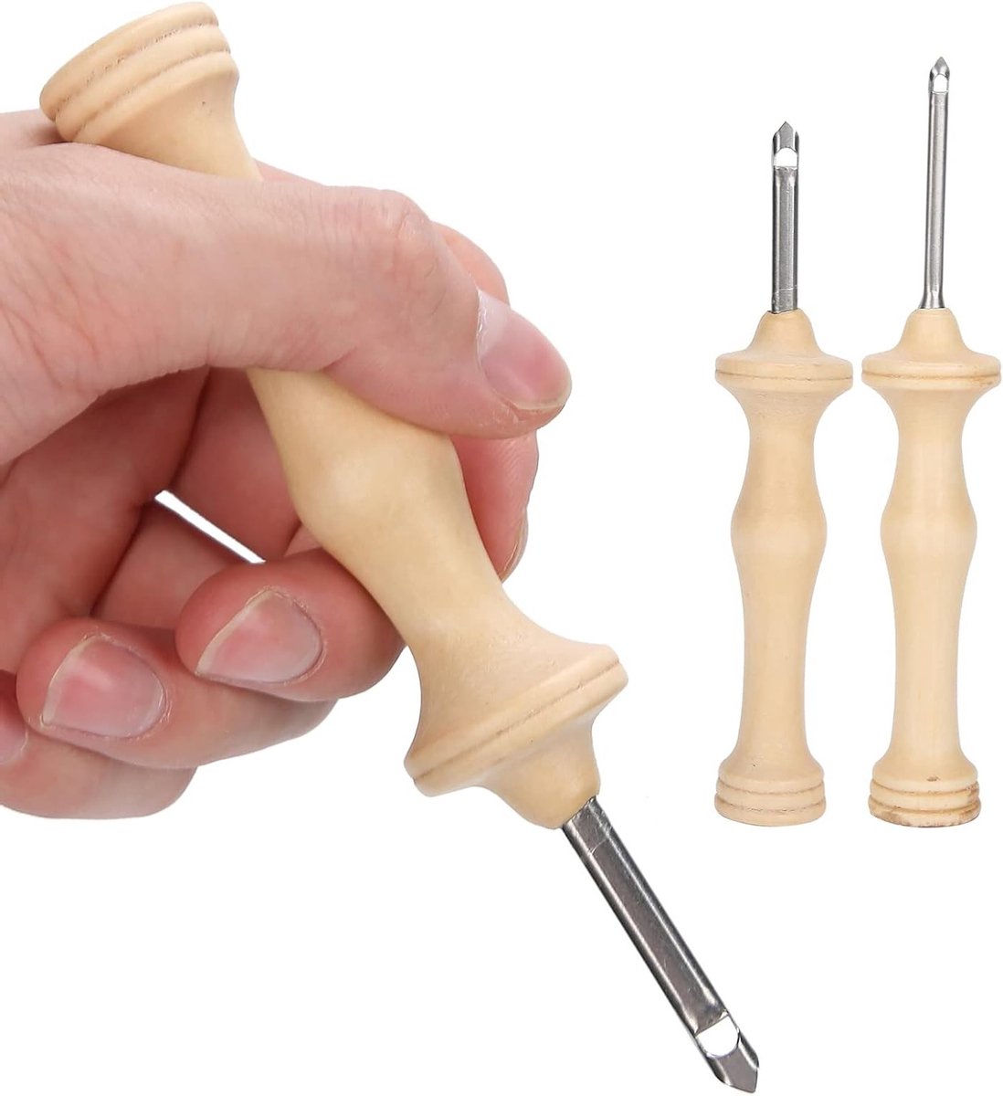 2 Stuks Punch Naald Borduurselset met Ergonomische Houten Handgreep voor DIY Creatief Werk en Accessoires