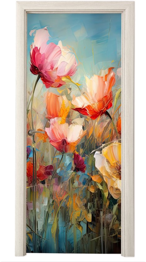 Deurposter 80x205 cm - Deursticker Bloemen - Watercolor - Kunst - Botanisch - Natuur - Meubelfolie zelfklevend - Deurfolie woonkamer - Interieurfolie fotobehang - Deur plakfolie - Deurstickers - Deurbehang sticker - Kamer decoratie