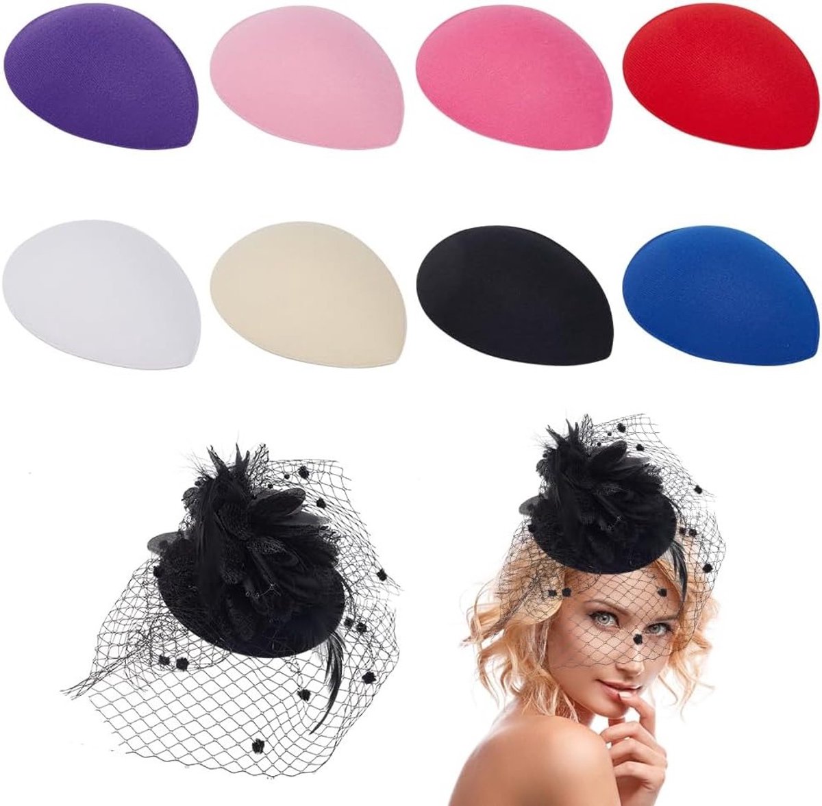 8 Stuks Teardrop Fascinator Basis van EVA, 13.2 x 11.2 cm, Perfect voor Bruiloft, Feest, Hoed en DIY Haaraccessoires en Decoratie