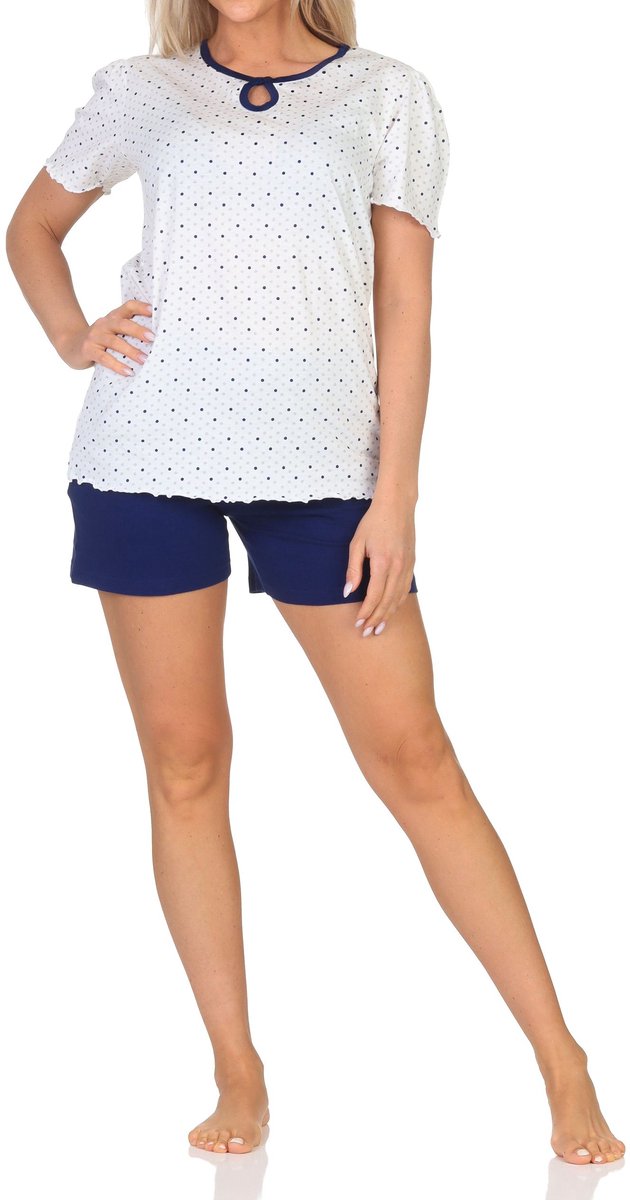 Normann dames shorty pyjama met korte mouwen in stippenlook - ook in grote maten marine
