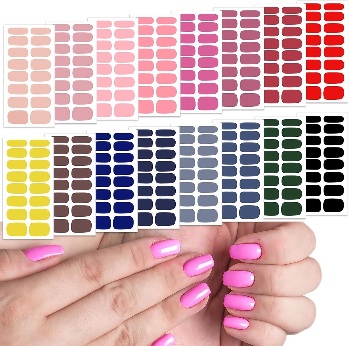 256 Stuks Nagelstickers Set, Zelfklevende Nagelfilms voor DIY Manicure Decoraties, Kleurige Fingernagel Stickers voor Vrouwen en Meisjes (16 Vellen)