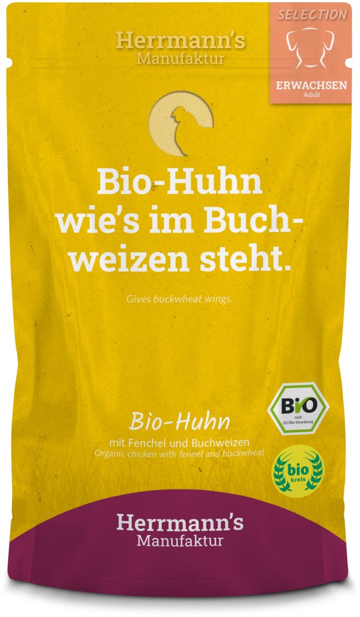 Herrmann's Bio Adult hond Kip met venkel 150 gr. - per 14 stuks