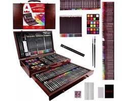 Kunstenaars Schilder set - Tekenset Knutselset - Creatief Bezig Zijn - 140 Delen - Houten Koffer - Multicolor