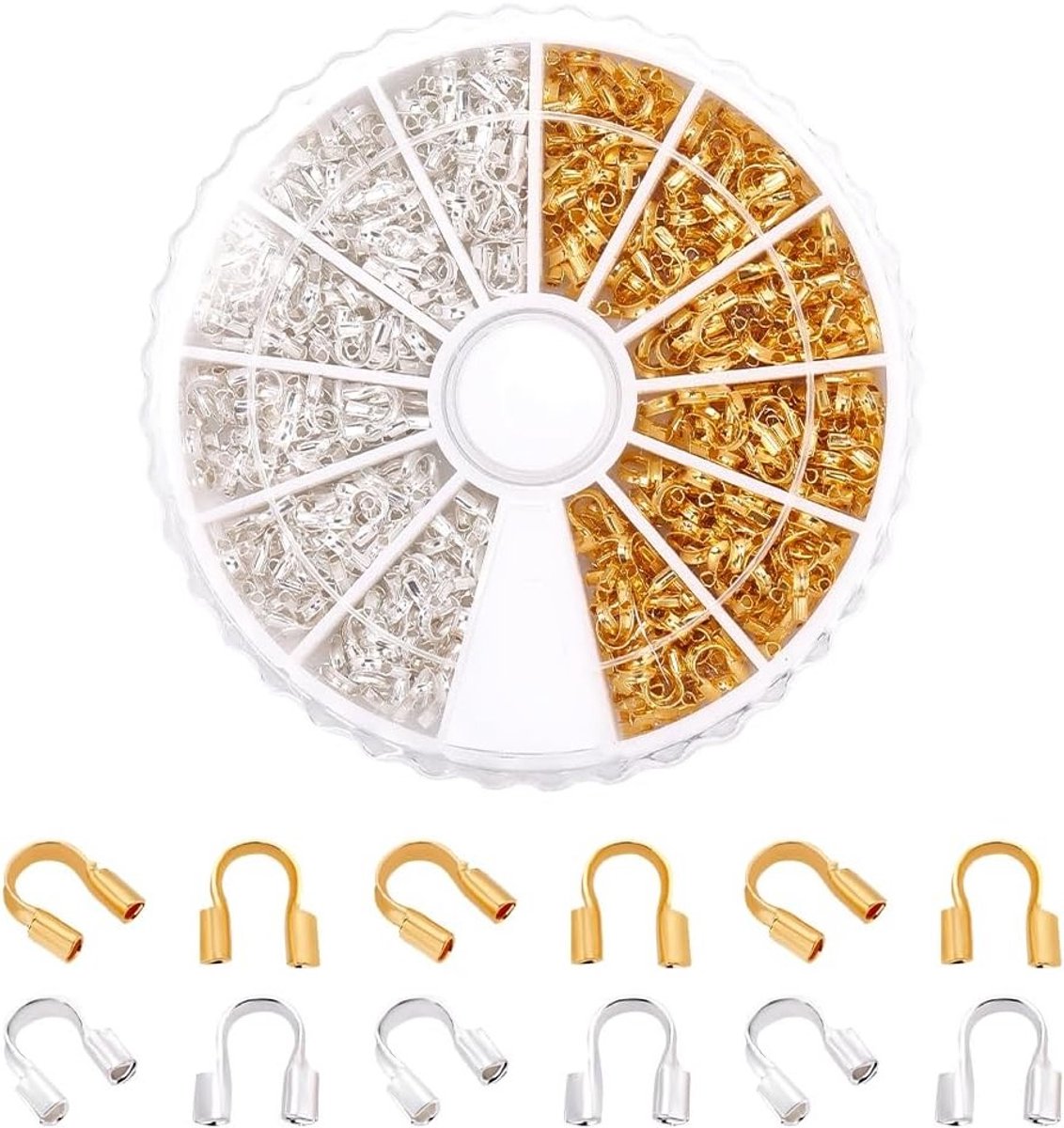 540 Stuks Messing Draadbeschermers voor Sieraden Maken, 5x4x1mm, Goud en Zilver, DIY Accessoires