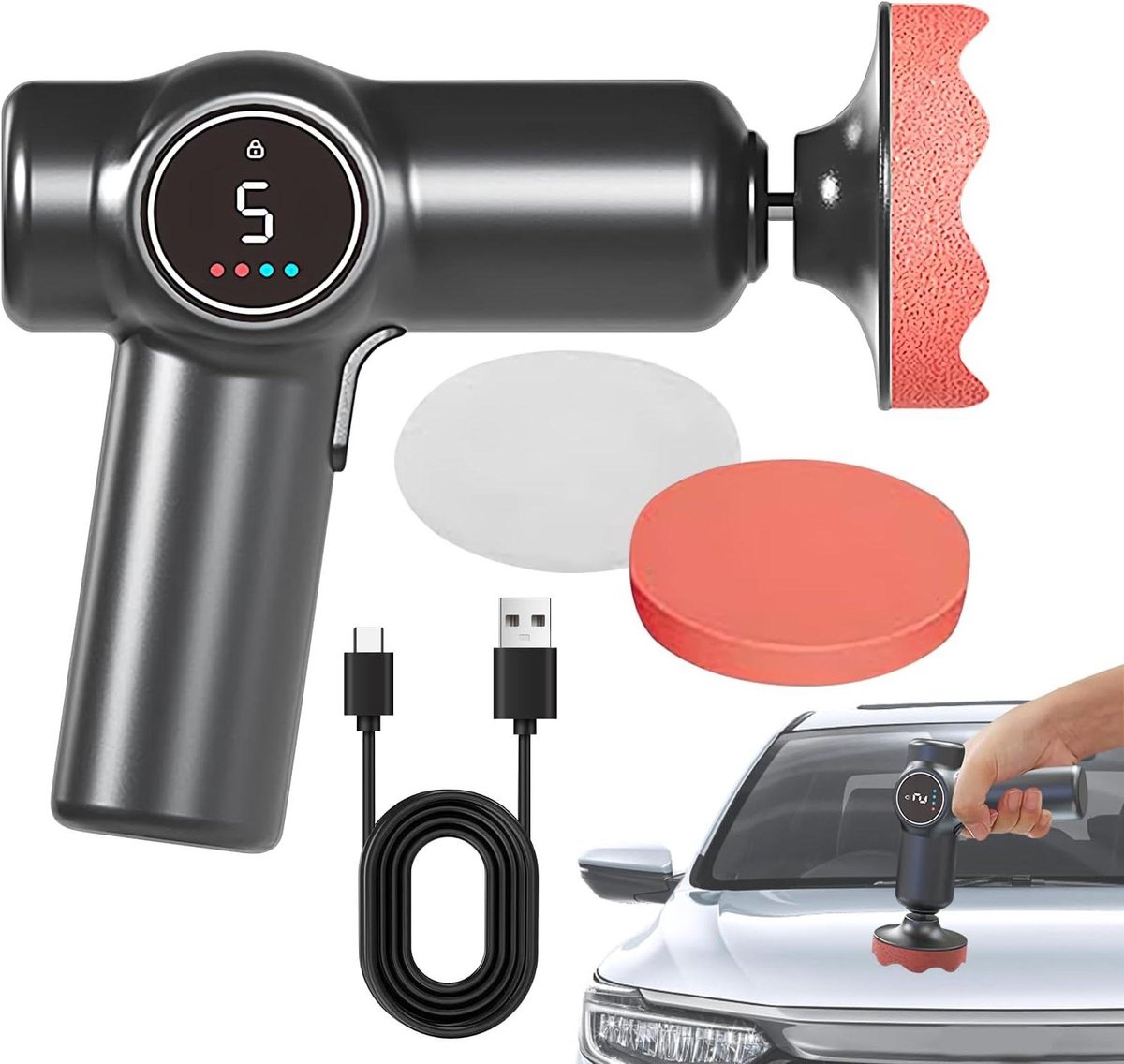 Draagbare Polijstmachine - Poelmachine Auto - Auto Detailing - Dubbele Batterijen - 17.8x14.5 cm - Zwart