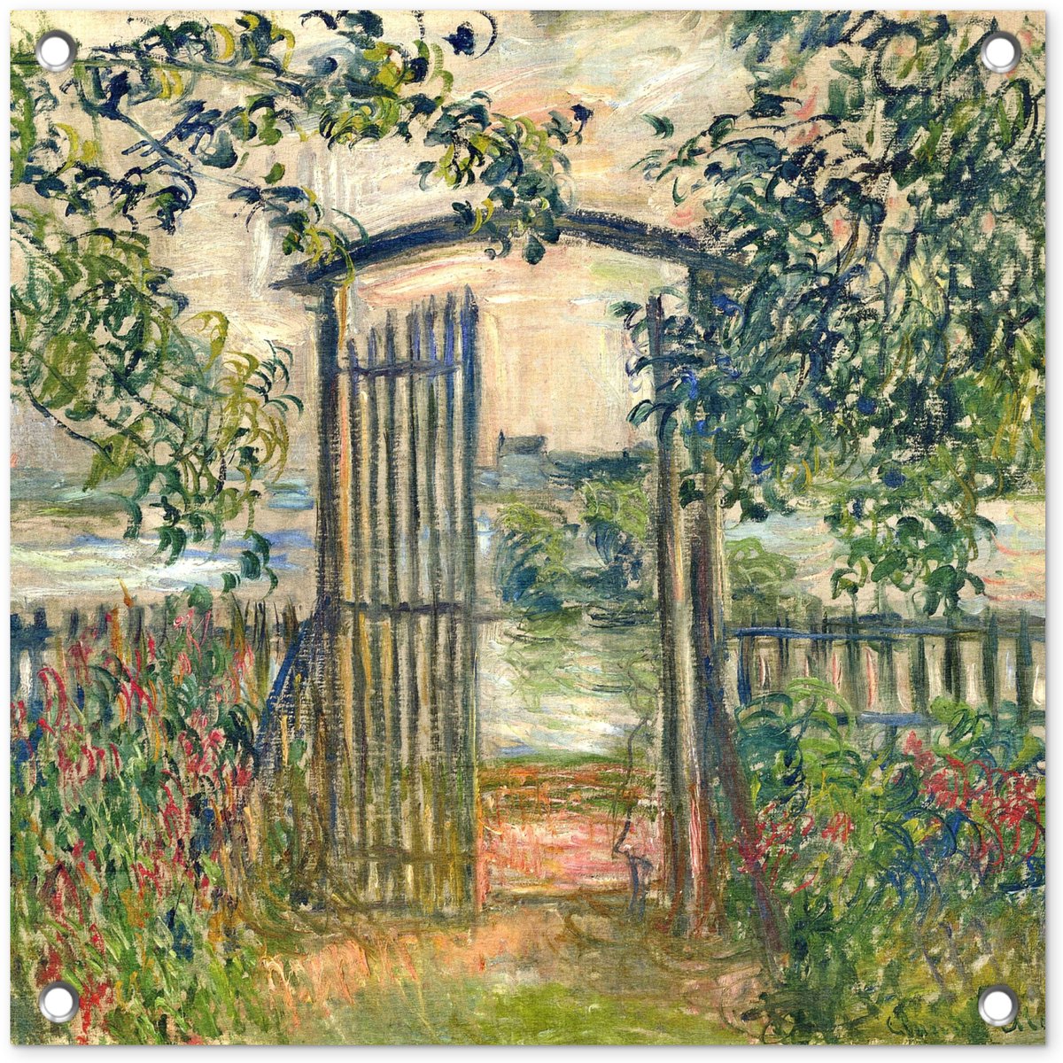 Tuinposter 50x50 cm - Tuindecoratie De tuinpoort in Vétheuil - Claude Monet - Poster voor 