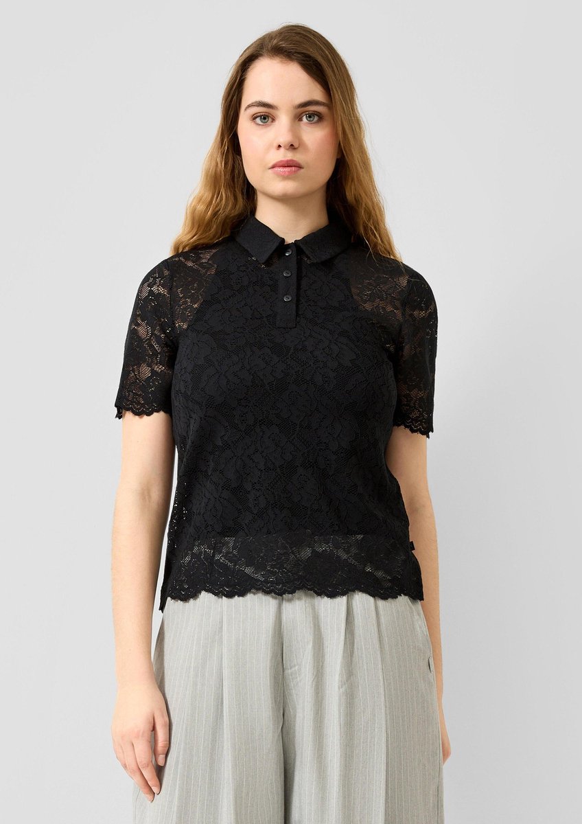 Licht transparant kanten poloshirt