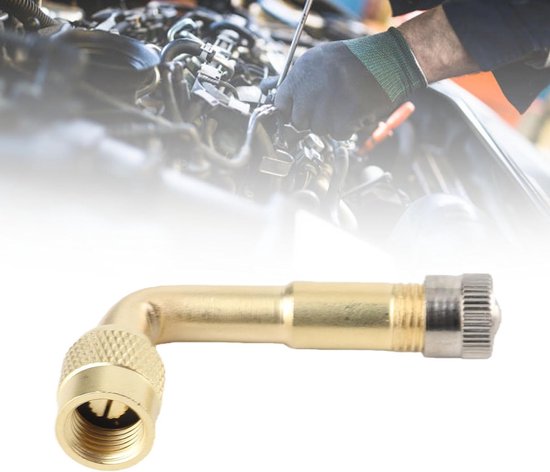90 Degree Messing Ventiel Verlengadapter voor Auto, Motor, Fiets en Scooter - Universele Accessoire voor Verbeterde Prestaties — afbeelding 3