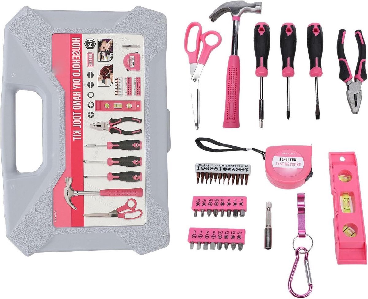 Huishoudelijke Gereedschapsset - Dames toolkit - Klusjes in huis - Compacte 40-delige set - 28 x 19 x 7 cm