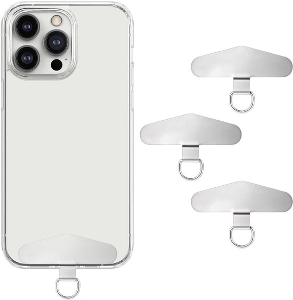 Pakket van 3 Universele Telefoon Pads, Universele Telefoon Patch, Draai 360 Graden Telefoon Koordlus, Universele Telefoon Lanyard voor de meeste Smartphones, Zilver, S
