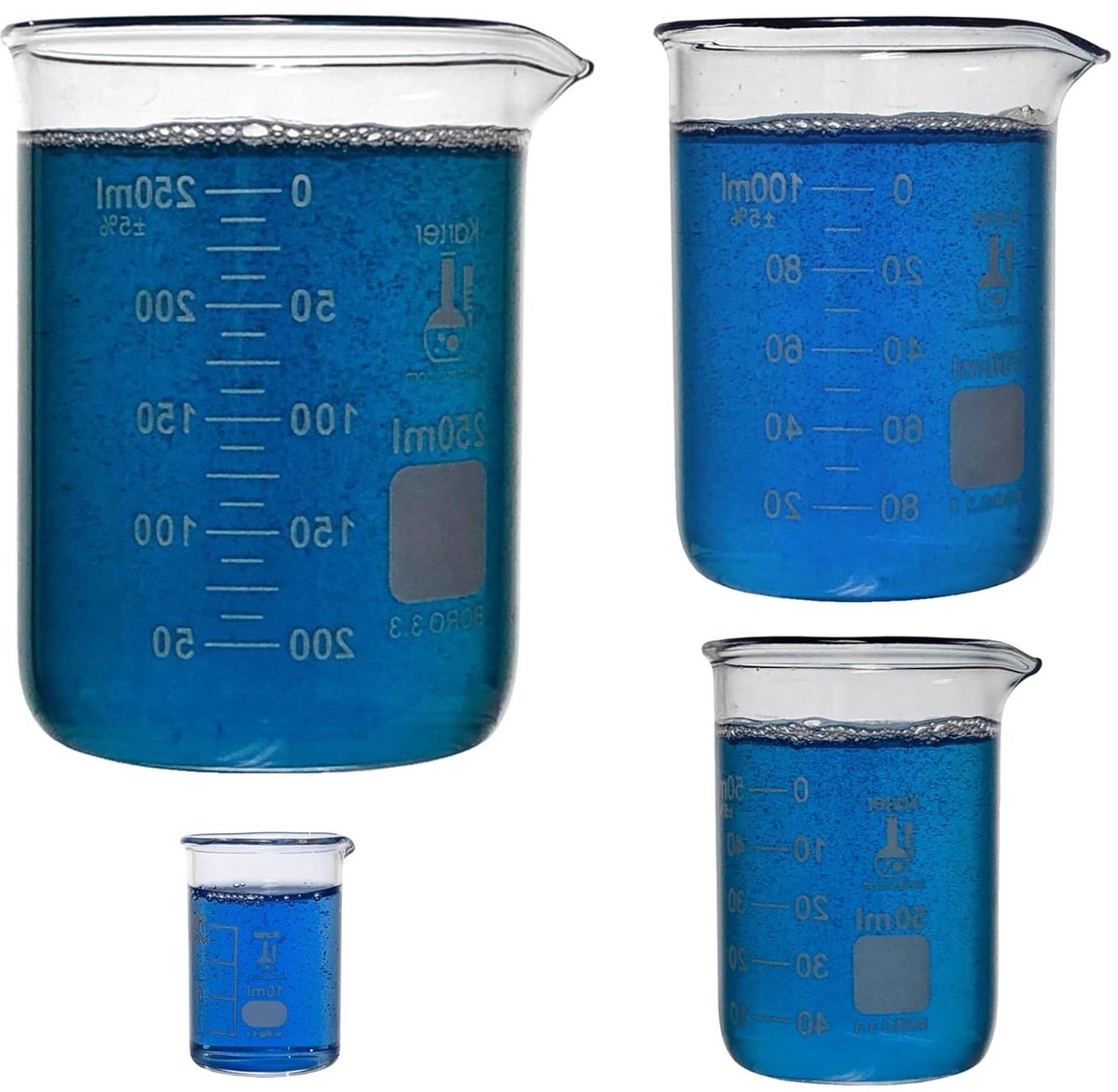 Glazen Bekerset - Maatcilinders - Laboratorium Werk - Drie Maten - 50 100 250ml - Transparant