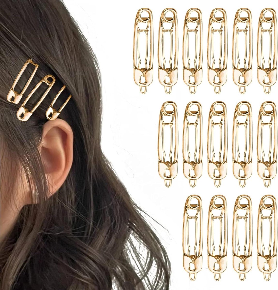 Haarspelden - Haarspeldjes - Haarstyling - Veiligheidsspeld Vorm - 15 Stuks - Goud