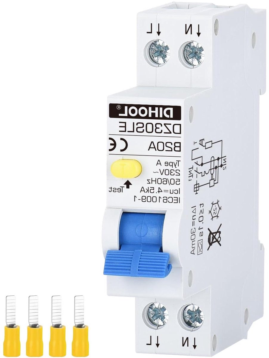 Foutstroomschakelaar - Aardlekschakelaar RCBO - Elektrische Beveiliging - Compact Ontwerp - 18mm Breed - Grijs