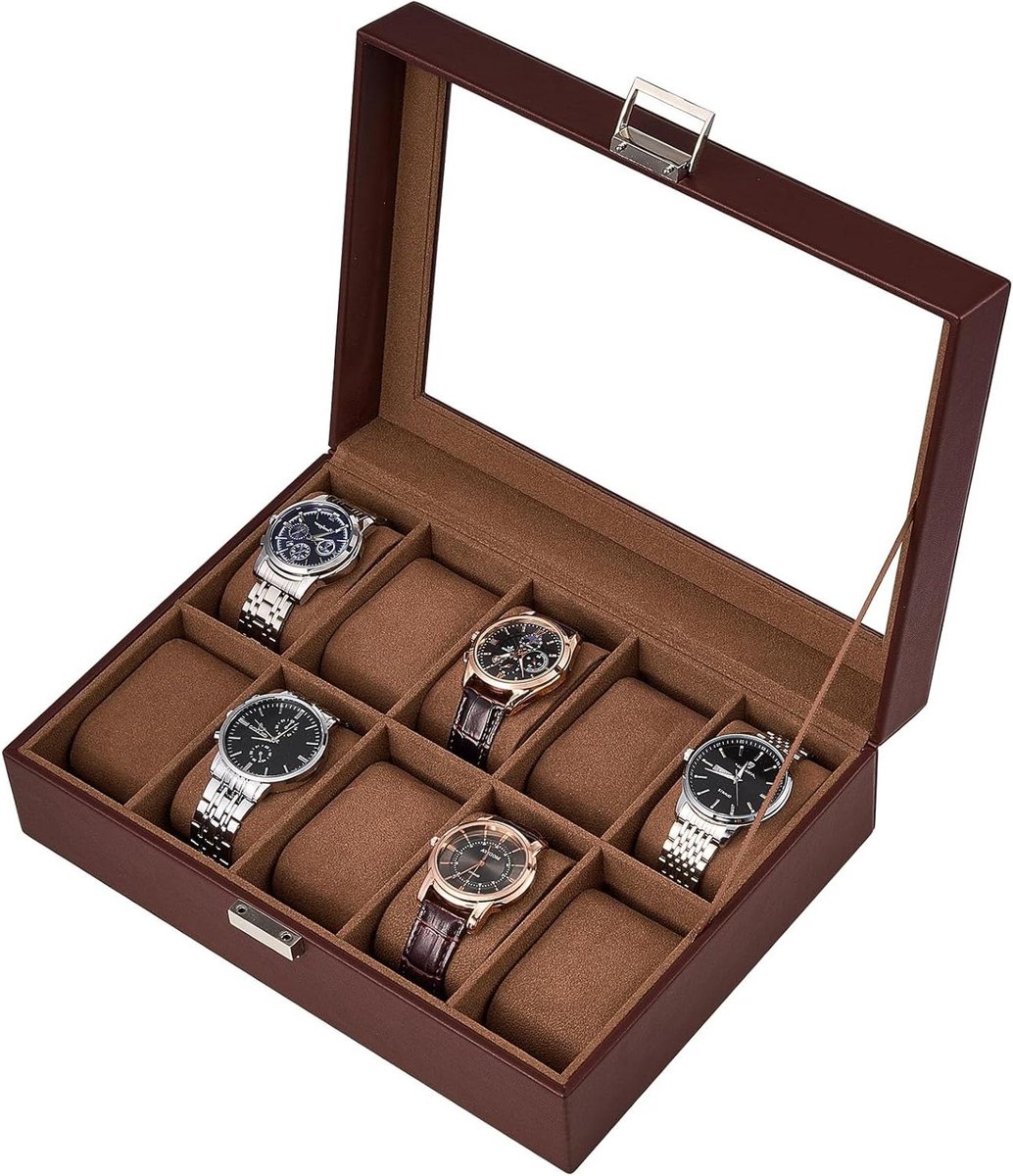 Horloge Kist - Horloge Opberger - Horloges Organiseren - Transparant Glazen Raam - Voor 10 Horloges - Bruin