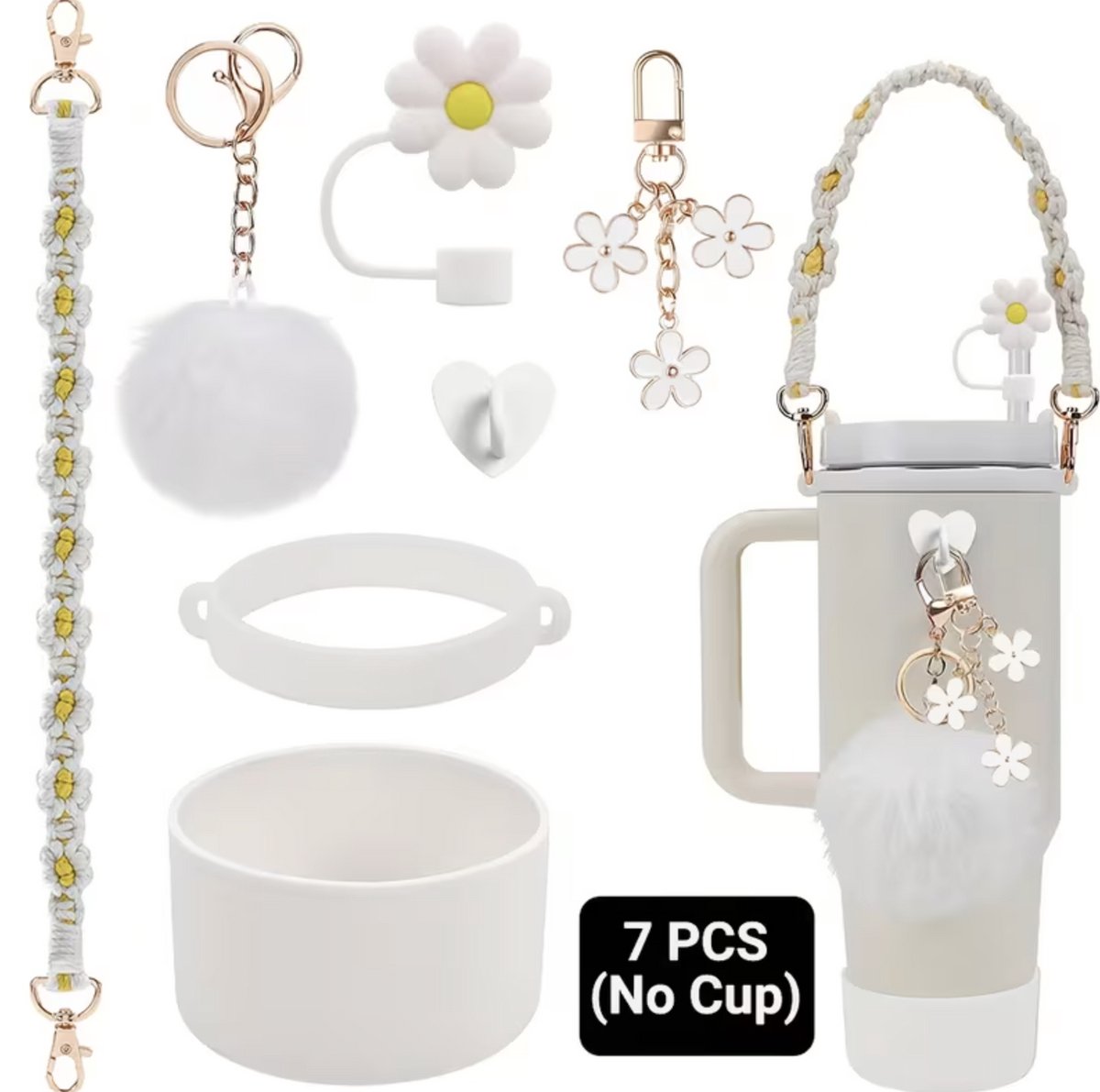 Bekeraccessoireset - Handvatband voor Waterfles, Siliconen Bekerlaarsje voor stanley, wit