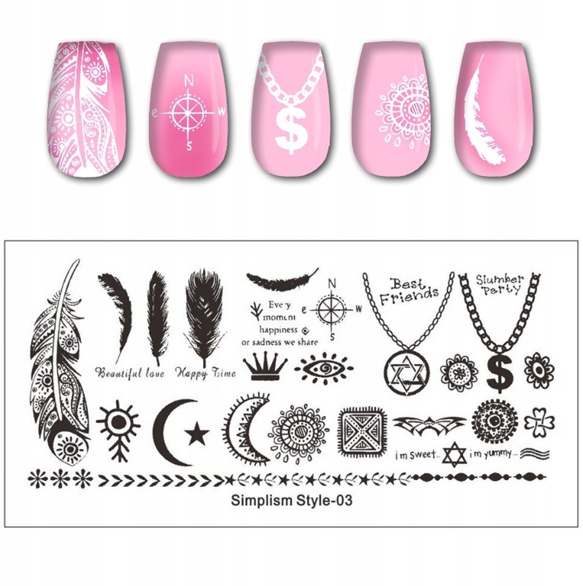 Born Pretty SimplismStyle-03 - Blaszka Płytka - Pióro - Korona - Mandala
