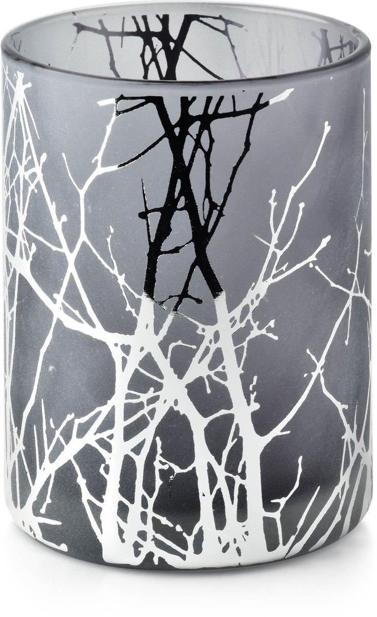 Odette Silver Serie - Glazen Theelichthouder - 10x10x12,5 cm - Voor Binnen en Buiten