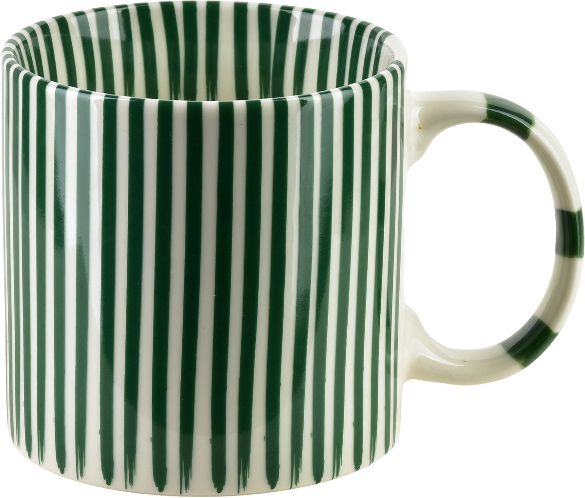 Ronnie - Porseleinen Mok - 380ml - Groen en Wit - Ergonomische Greep