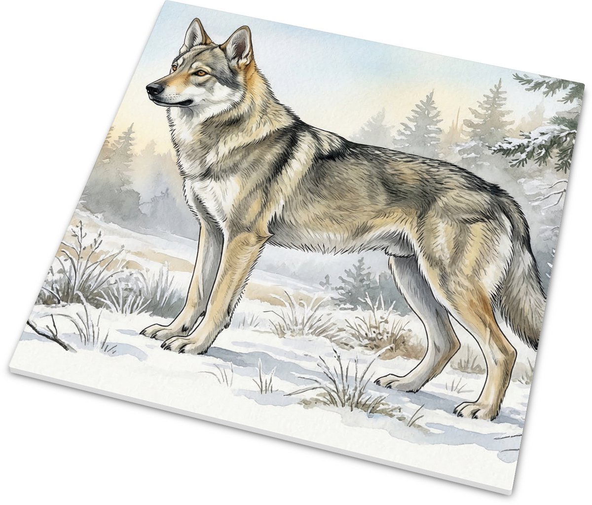 Tegeltje Tsjecho-Slowaakse wolfhond illustratie - Honden Serie - Majestueuze hond in besne