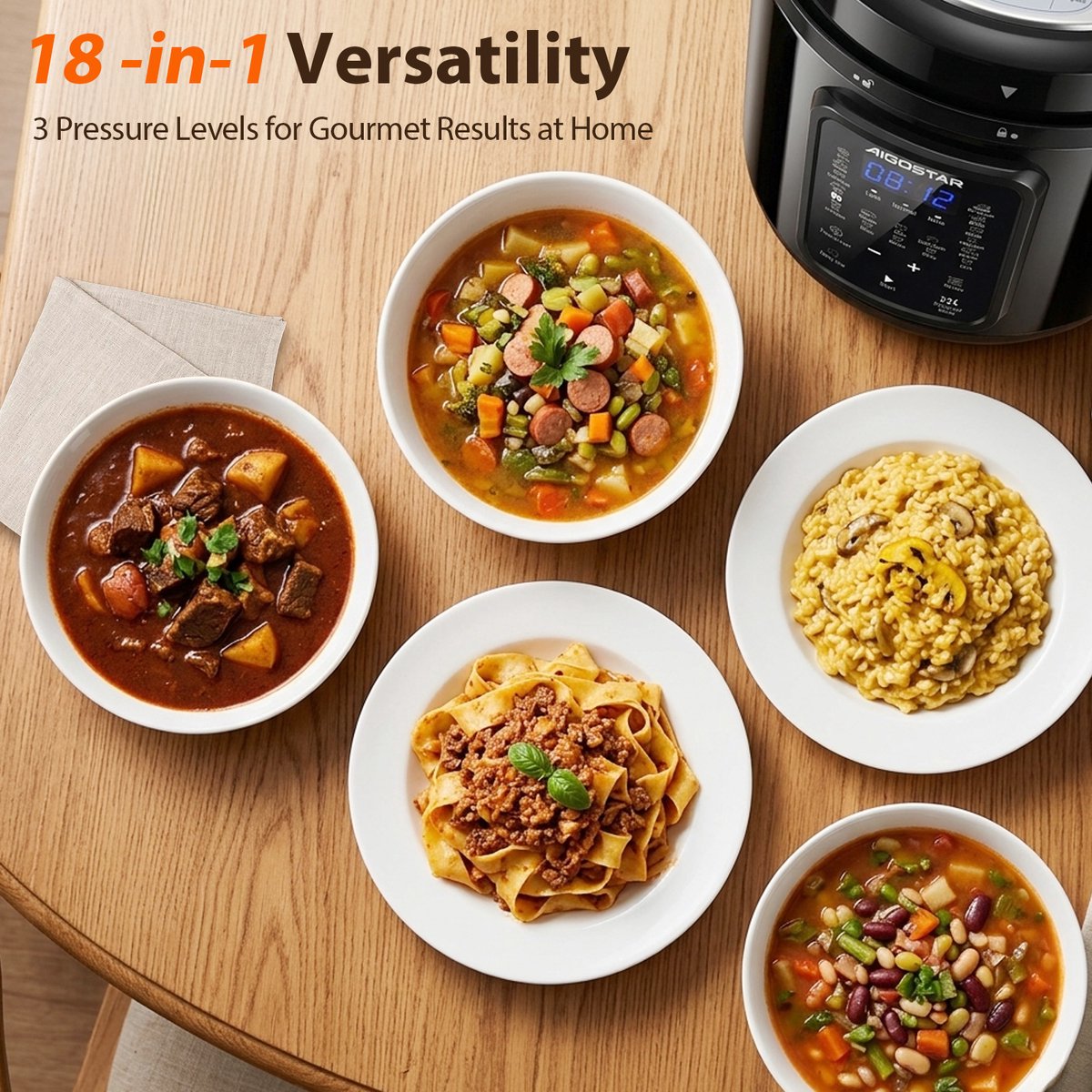Aigostar Derrick Black - Pressure Multicooker - 6 Liter - Snelkookpan - Slow Cooker - Rijstkoker - Stomer - Zwart – foto 5