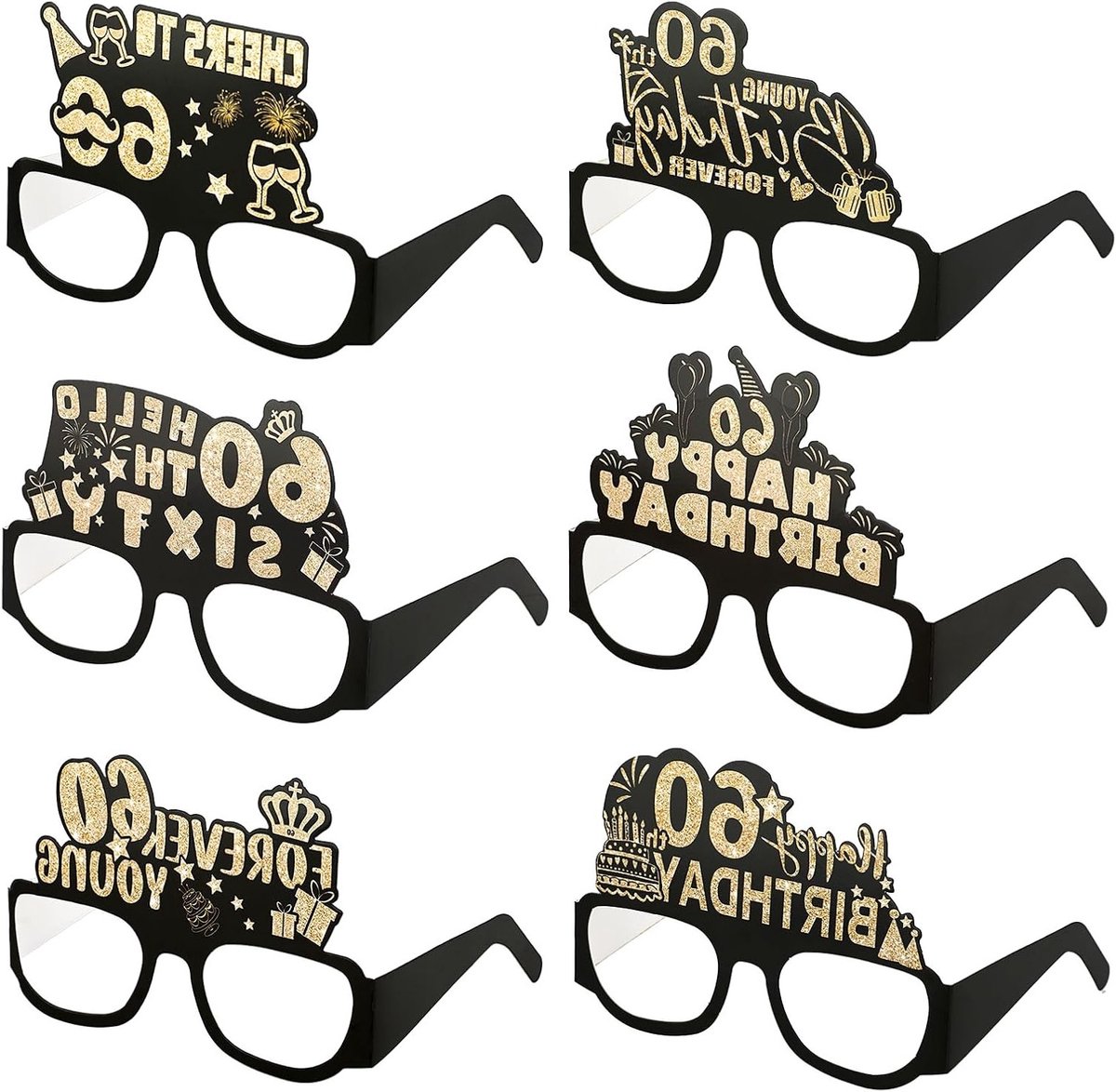 6 Stuks Verjaardagsfeest Papieren Zonnebrillen Decoratie, 50e Verjaardag Zonnebrillen, Feestelijke Fotobooth Props voor Vrouwen en Meisjes
