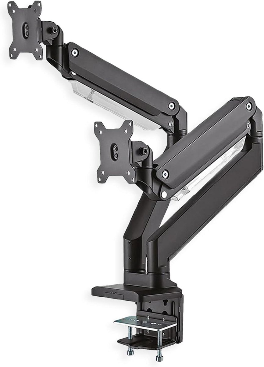 Dubbele Monitorarm - Gasveer Arm - Ergonomisch Werken - Aluminium Legering - Tot 15 kg - Zwart
