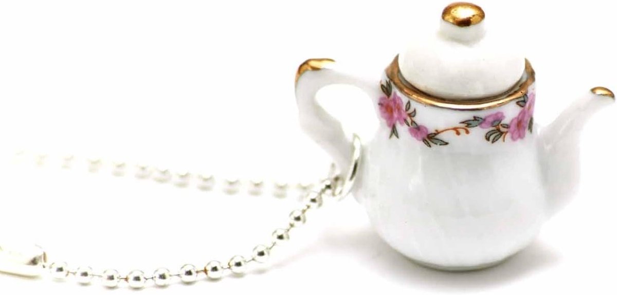 Koffiepot Ketting - Theepot Hanger - Stijlvol Accessoire - Handgemaakt in Berlijn - 30 mm - Wit