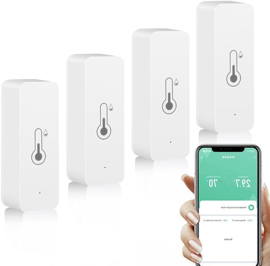 Slimme Hygrometer - Temperatuur Sensor - Binnen Klimaat - Wifi Connectie - 4 Stuks - Wit