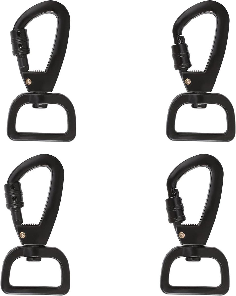 Draaibare Karabijnhaak Clips - Hondenriem Gesp - Hondenriemen Bevestigen - 360 Graden Roterend - 4 stuks - Zwart