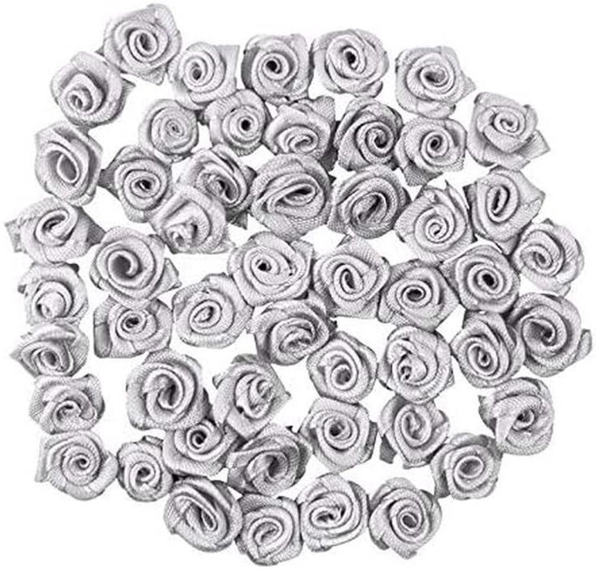 Satijnen Rozen - Stoffen Rozen Applicaties - Knutselen en Decoreren - Zijdeglanzend Afwerking - 50 stuks 15 cm - Zilvergrijs