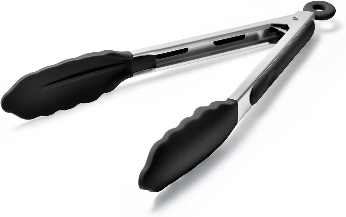 Keukentang - Kooktang - Voedsel Serveren - Hittebestendig Siliconen - 23cm - Zwart
