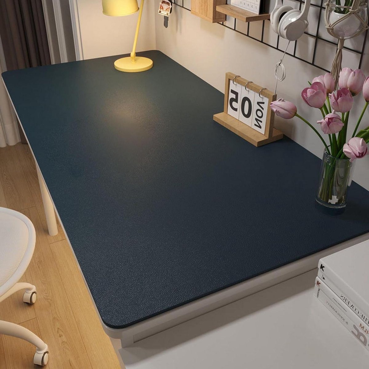 Bureauonderlegger PU-leer - Bureau mat bureaupad - Bureau beschermen - Antislip onder en boven - 80 x 160 cm - Marineblauw