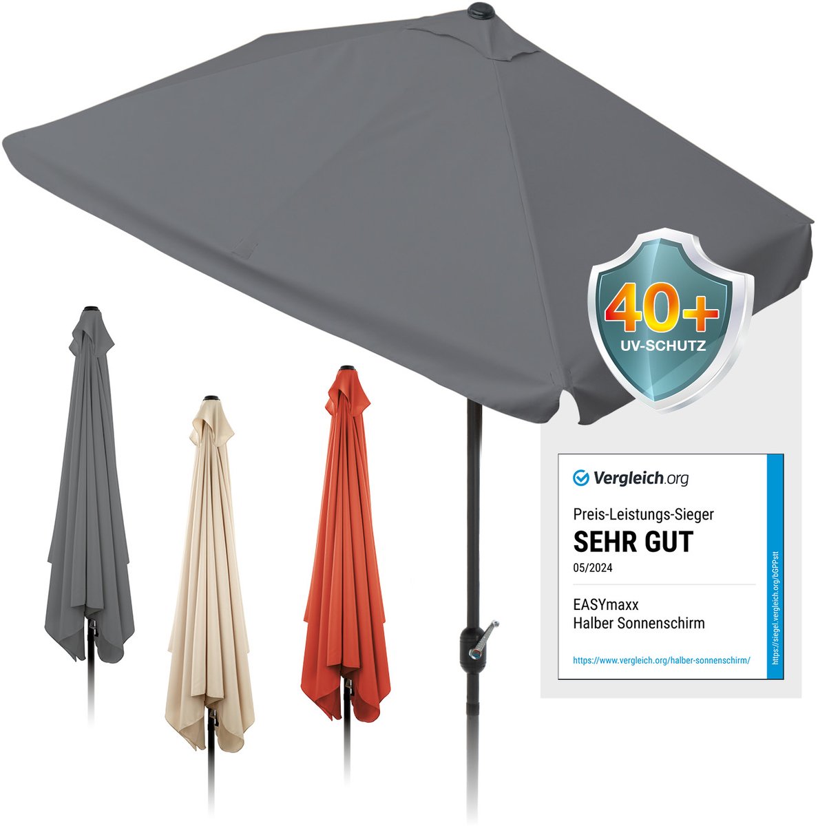 Bol.com EASYmaxx rechthoekige parasol | 230 x 140 x 253 cm | voor balkon en terras | past precies tegen muren | met praktische h... aanbieding