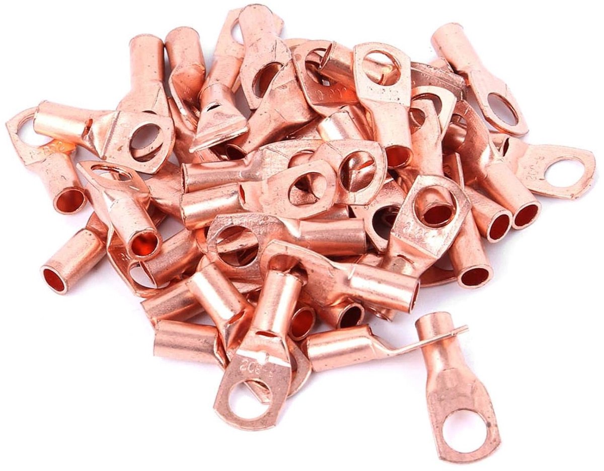 50 Stuks Koper Ring Terminals voor Batterij - Koude Pers Crimp Connectoren voor Kabelverbindingen