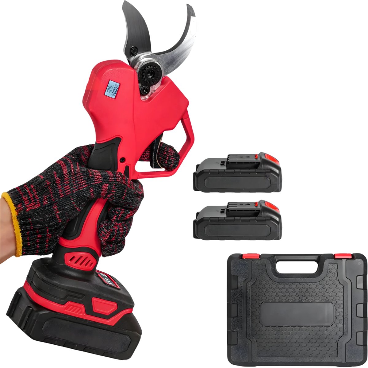 Elektrische snoeischaar – Voor tuin en fruitbomen – Draadloze borstelloze snoeischaar Model B met 30 mm snijblad – Rood, 600 W, inclusief twee batterijen