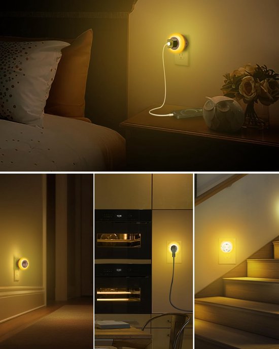 Nachtlampje - LED schemeringssensor dimbaar - 1 stuk compact - warm wit licht kinderbescherming - slaapkamer hal keuken - amber behuizing — afbeelding 2