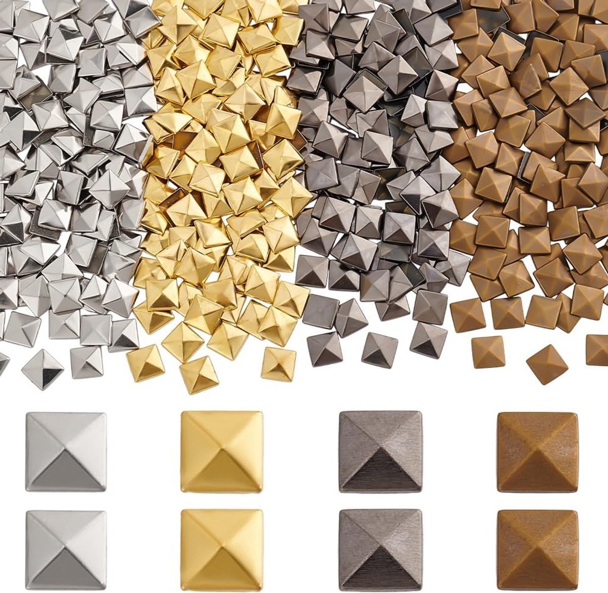 400 Stuks Platte Achterkant Piramide Studs - Hotfix Ijzeren Rivets voor Kleding, Tassen en Leren Schoenen DIY, 4 Kleuren