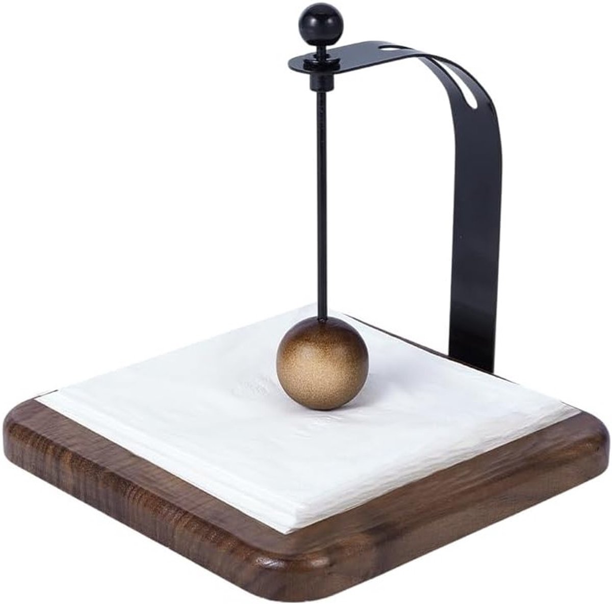 Houten Servettenhouder met Gewogen Arm en Antislip Basis voor Eettafel en Keuken, 17 x 17 x 16,7 cm, Ideaal voor Tafelaccessoires en Decoratie