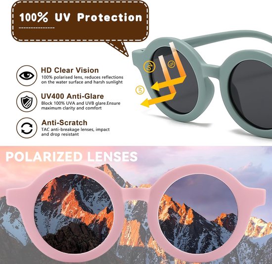 Kinderzonnebril - Ronde Zonnebril - Bescherming Tegen Zon - Flexibel Rubber Frame - 48 mm Lensbreedte - Niet gespecificeerd van Merkloos — afbeelding 5