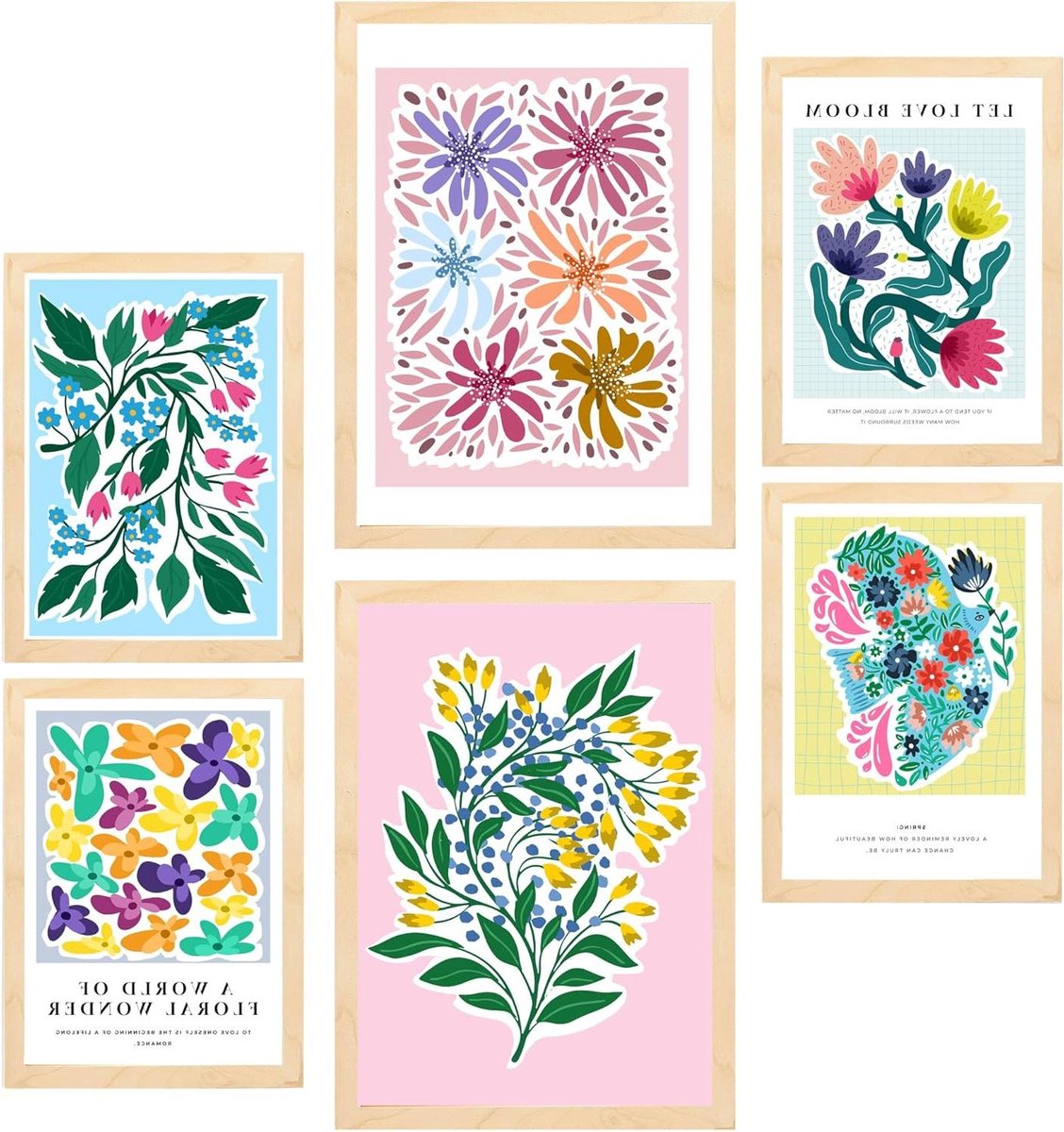 Botanische Posters Set - Wanddecoratie Botanisch - Huis Inrichten - Lichte Houten Lijsten - A3 en A4 - Botanica Happy Summer