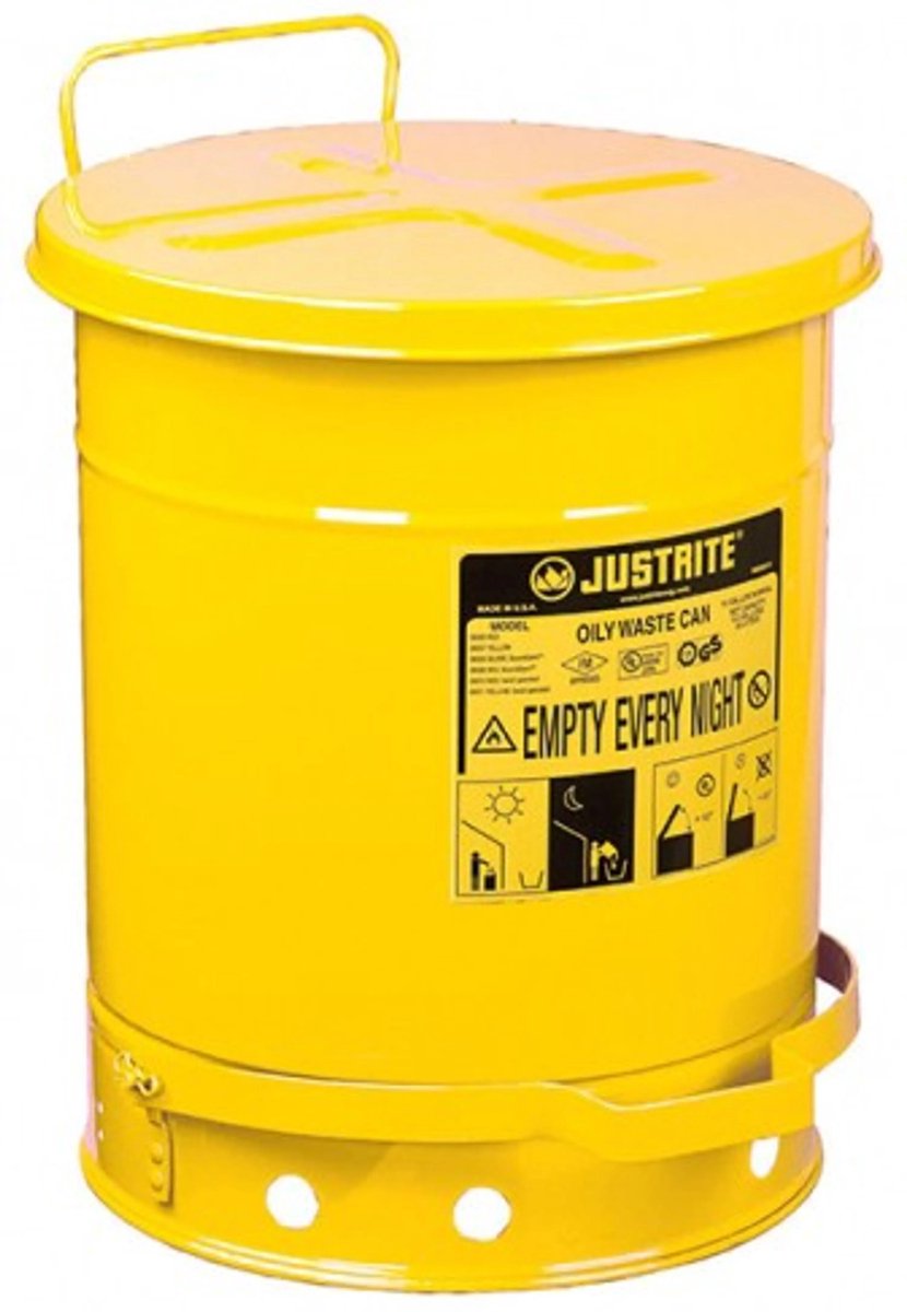 JUSTRITE Vlamdovende Afvalbak Metaal - GEEL 34 liter