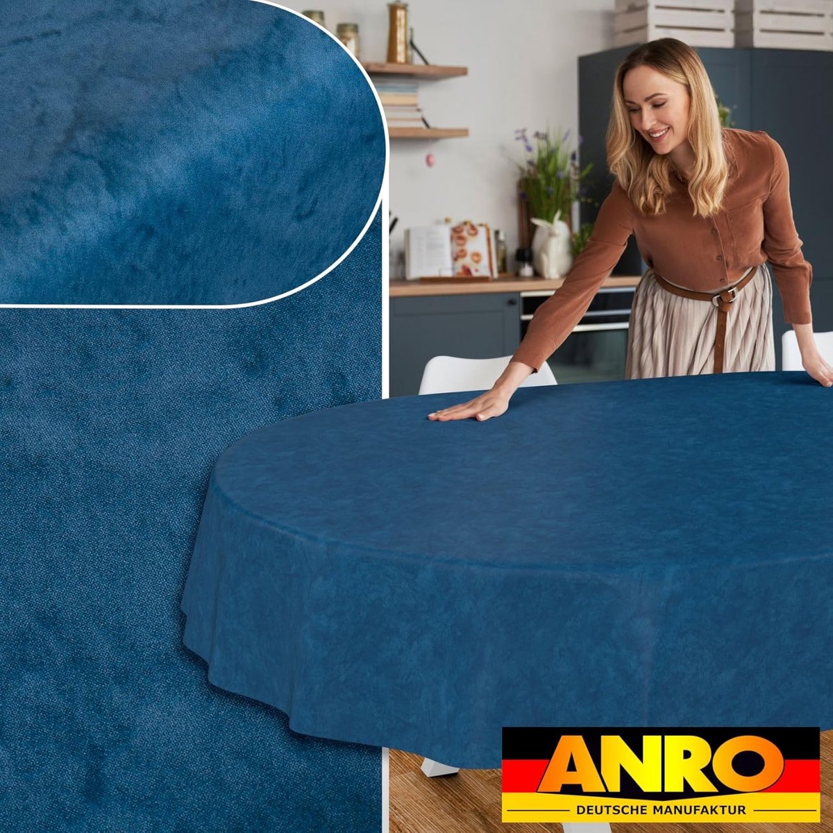 Tafelkleed - Afwasbaar kleed - Tafel beschermen - Snijbaar design - 240 x 140 cm - Blauw marmer