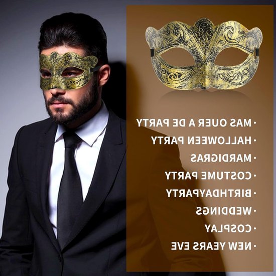 Masquerade Masker voor Mannen - Venetiaans Feestmasker voor Halloween, Carnaval en Cosplay Accessoire — afbeelding 4